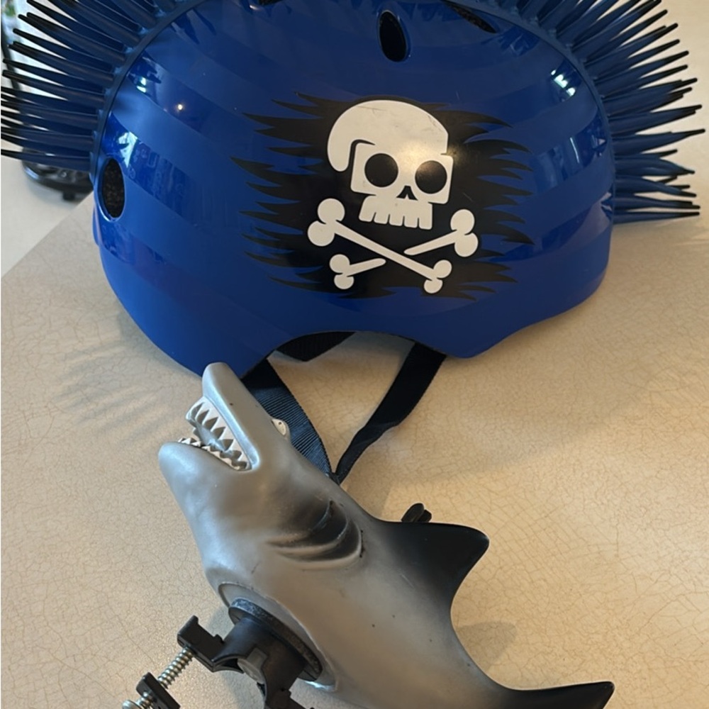 Blue Skull Kids Helmet with Shark Accessory